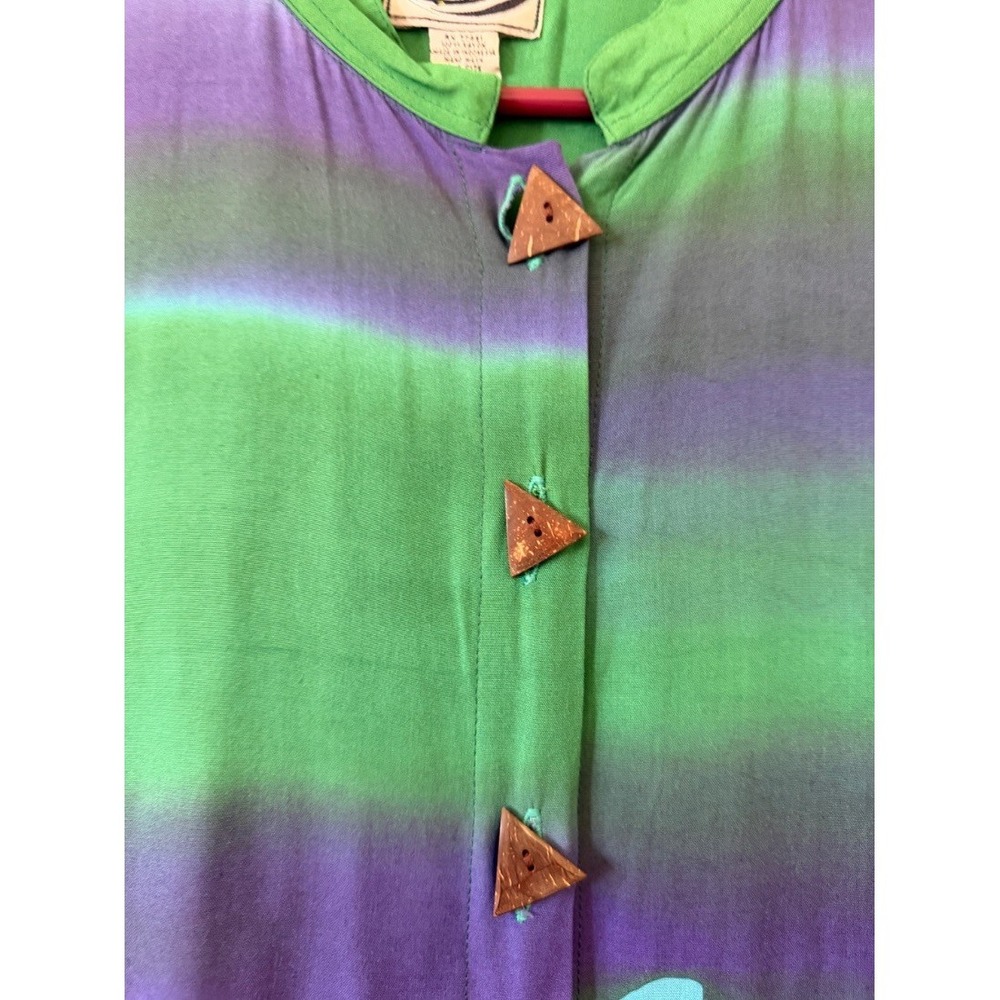 Resort Wear Womensโ Tie Dye Shirt Dress Green Purple Rayon One Size Boho Midi - Picture 8 of 16